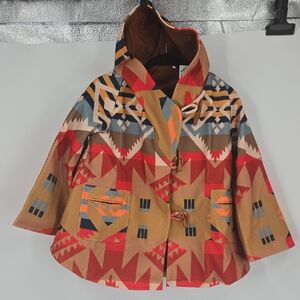 Geometric Patterned Cape with Hood
